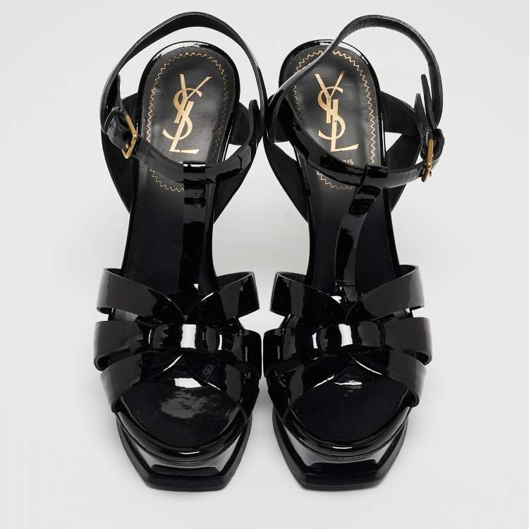 Pre Owned Saint Laurent Black Patent Leather Tribute Sandals Size 38