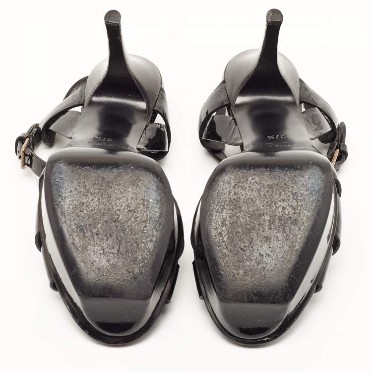 Pre Owned Saint Laurent Black Patent Leather Tribute Sandals Size 37.5