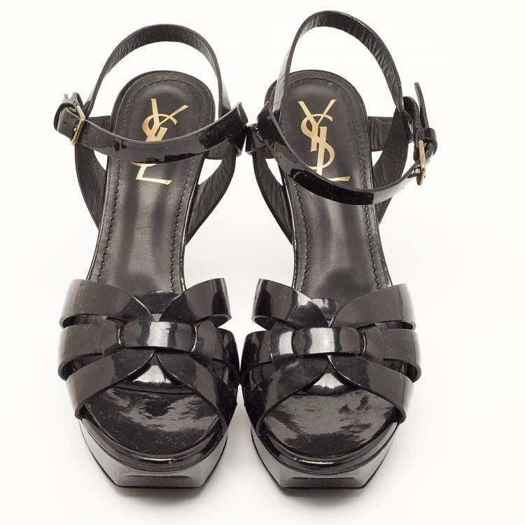 Pre Owned Saint Laurent Black Patent Leather Tribute Sandals Size 37.5