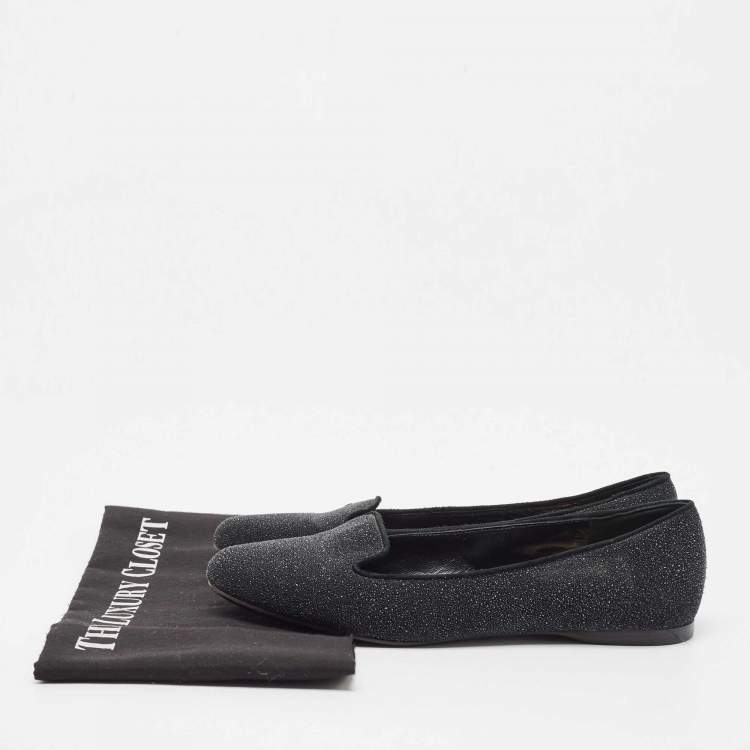 Pre Owned Yves Saint Laurent Black Glitter Suede Ballet Flats Size 37.5
