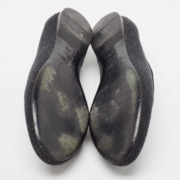 Pre Owned Yves Saint Laurent Black Glitter Suede Ballet Flats Size 37.5