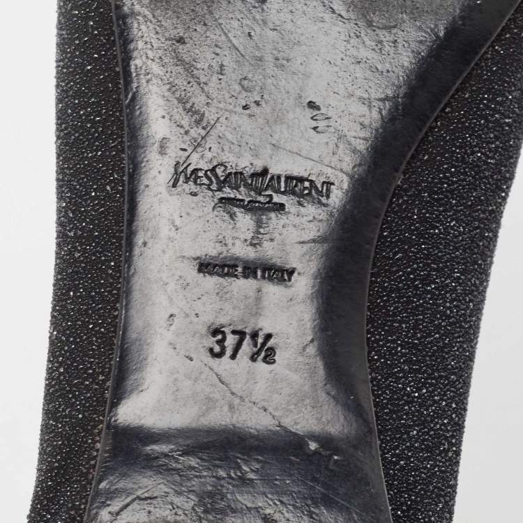 Pre Owned Yves Saint Laurent Black Glitter Suede Ballet Flats Size 37.5
