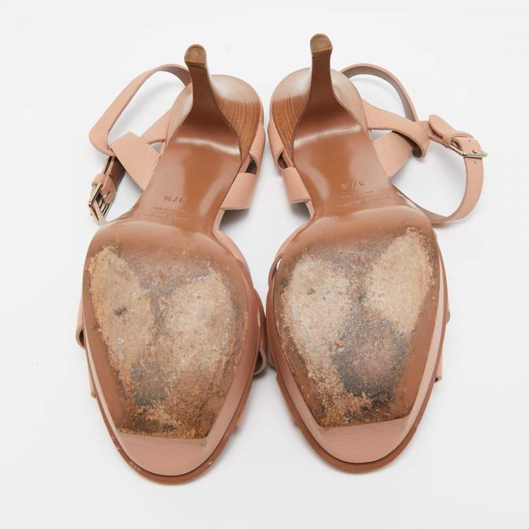 Pre Owned Saint Laurent Pink Leather Tribute Sandals Size 37.5