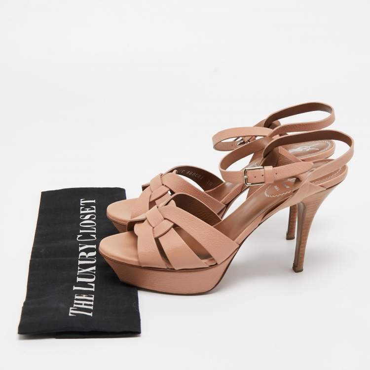 Pre Owned Saint Laurent Pink Leather Tribute Sandals Size 37.5