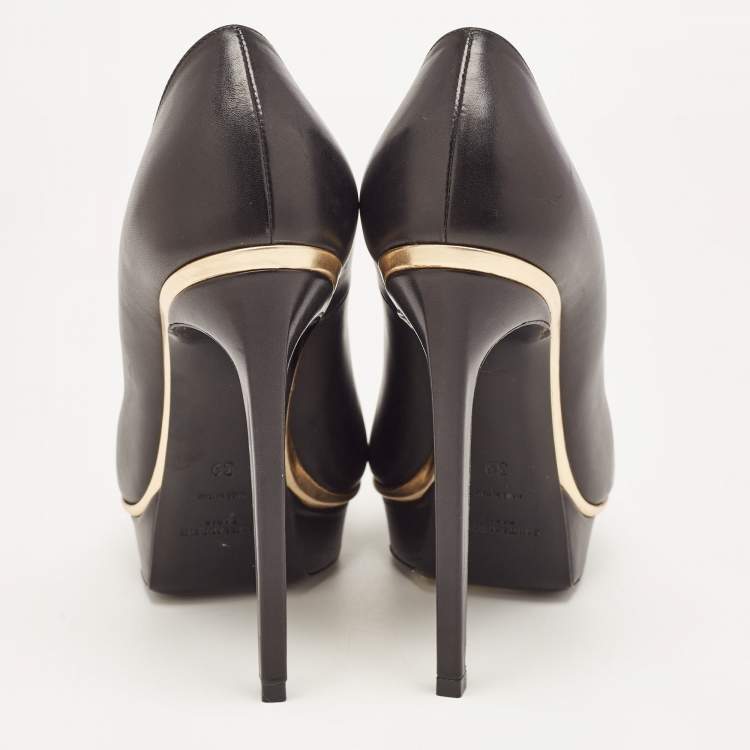 Pre Owned Saint Laurent Black  Leather  Janis Pointed Toe Platform Pumps Size 39
