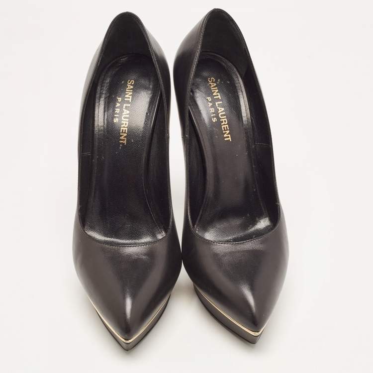 Pre Owned Saint Laurent Black  Leather  Janis Pointed Toe Platform Pumps Size 39