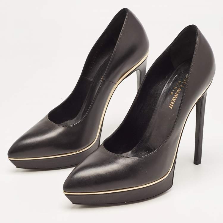 Pre Owned Saint Laurent Black  Leather  Janis Pointed Toe Platform Pumps Size 39