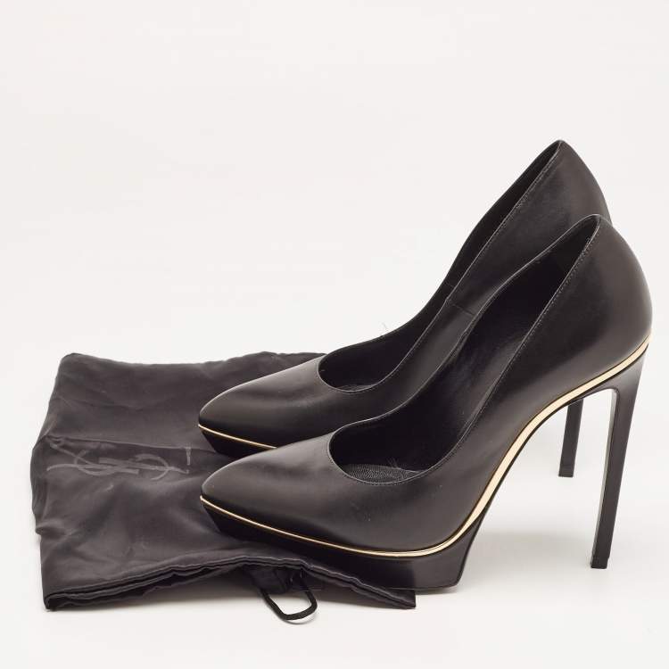 Pre Owned Saint Laurent Black  Leather  Janis Pointed Toe Platform Pumps Size 39