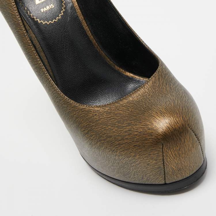 Pre Owned Saint Laurent Two Tone Textured Leather Tribtoo Pumps Size 37
