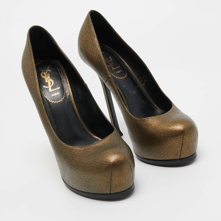 Pre Owned Saint Laurent Two Tone Textured Leather Tribtoo Pumps Size 37