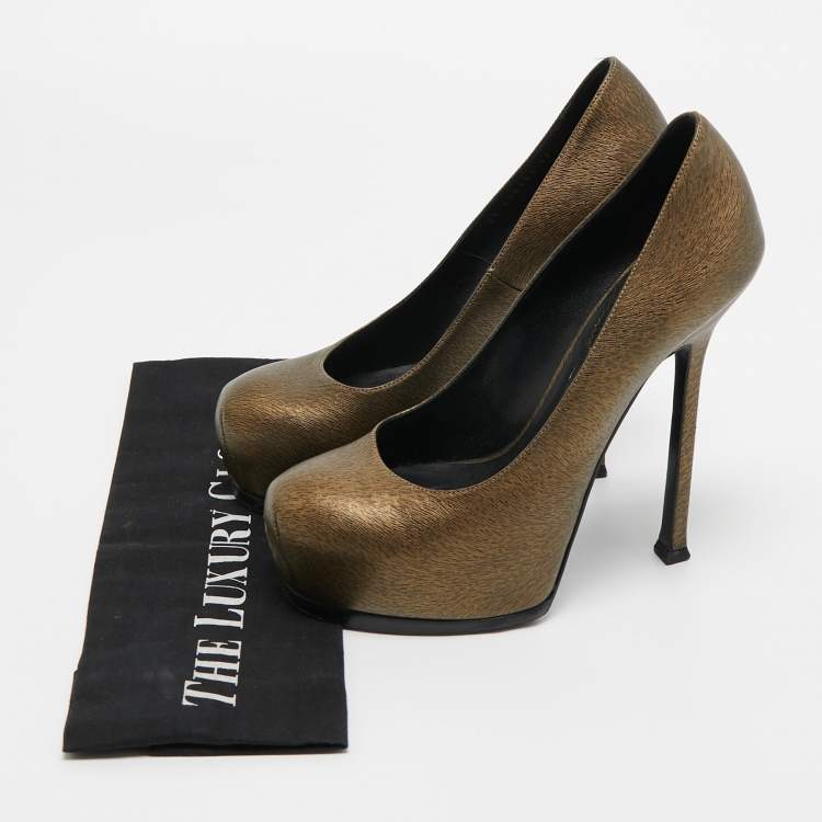 Pre Owned Saint Laurent Two Tone Textured Leather Tribtoo Pumps Size 37
