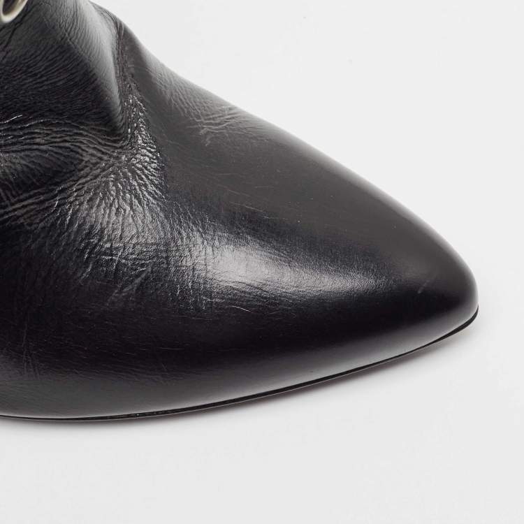 Pre Owned Saint Laurent Black Leather Studded Fetish Ankle Booties Size 39.5