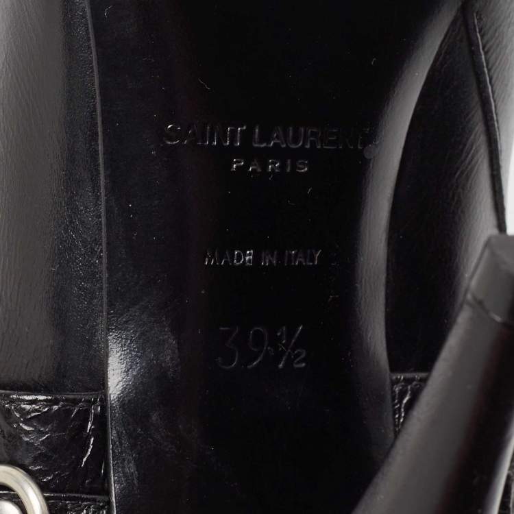 Pre Owned Saint Laurent Black Leather Studded Fetish Ankle Booties Size 39.5