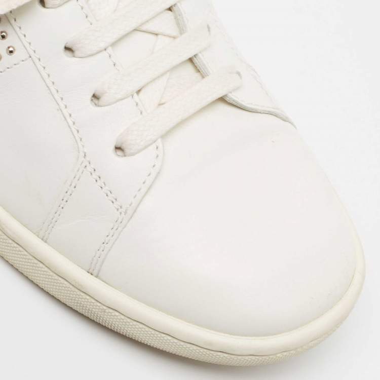 Pre Owned Saint Laurent White Leather Crystal Embellished Low Top Sneakers Size 39