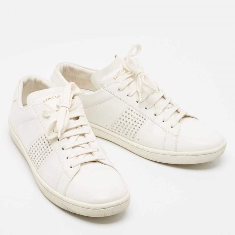 Pre Owned Saint Laurent White Leather Crystal Embellished Low Top Sneakers Size 39