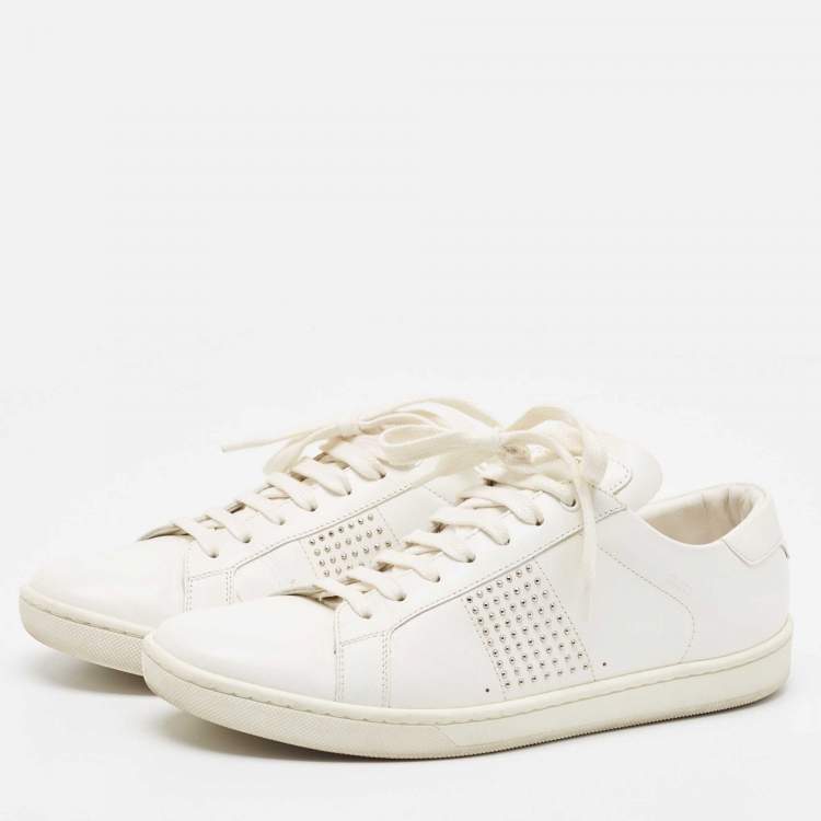 Pre Owned Saint Laurent White Leather Crystal Embellished Low Top Sneakers Size 39