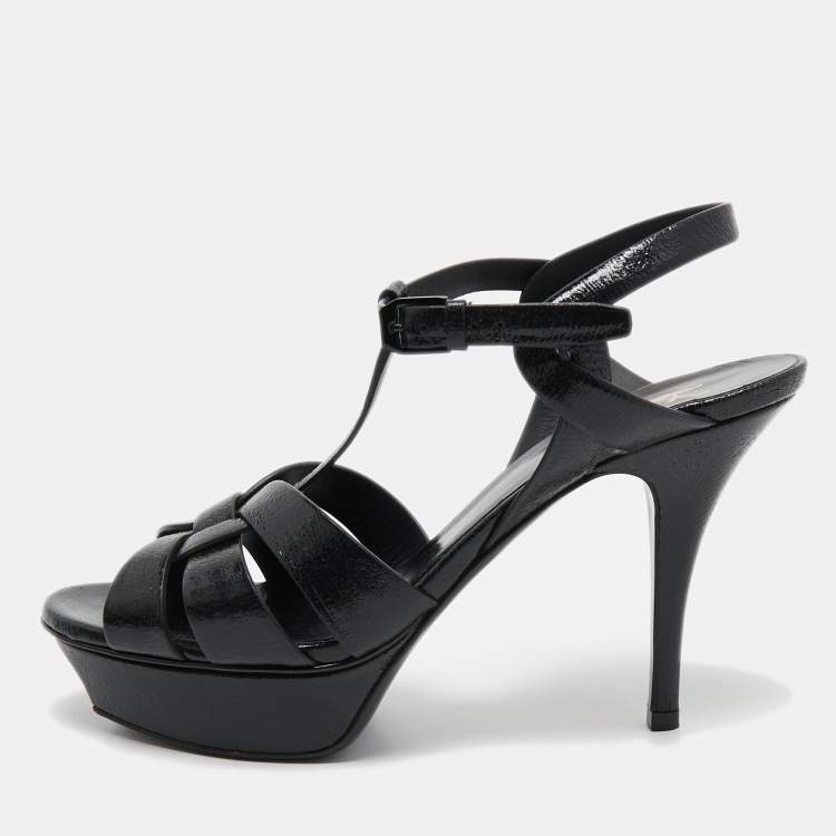 Pre Owned Saint Laurent  Black Leather Tribute  Ankle Strap Sandals Size 39