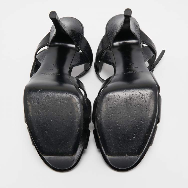 Pre Owned Saint Laurent  Black Leather Tribute  Ankle Strap Sandals Size 39