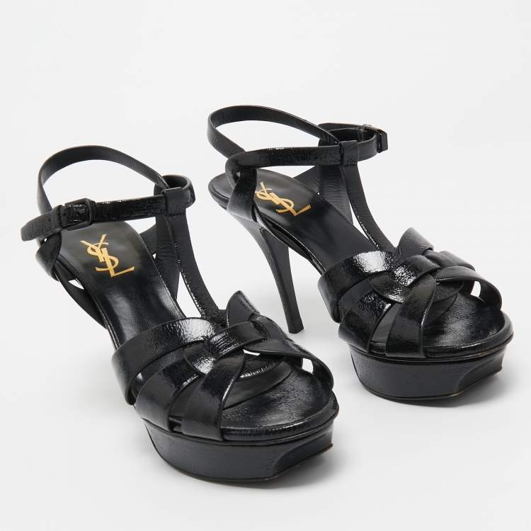 Pre Owned Saint Laurent  Black Leather Tribute  Ankle Strap Sandals Size 39