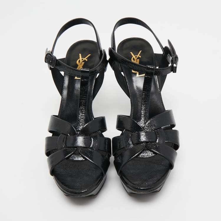 Pre Owned Saint Laurent  Black Leather Tribute  Ankle Strap Sandals Size 39