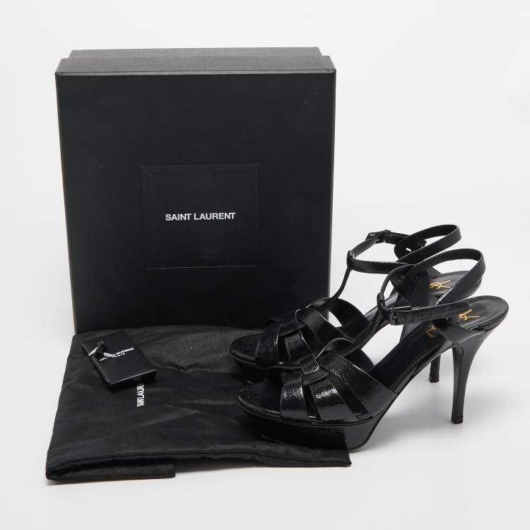 Pre Owned Saint Laurent  Black Leather Tribute  Ankle Strap Sandals Size 39