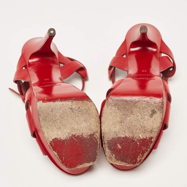 مملوكة مسبقًا Saint Laurent Red Leather Tribute Sandals Size 36