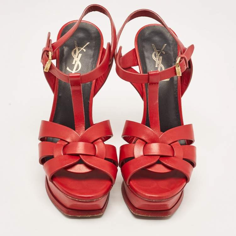 مملوكة مسبقًا Saint Laurent Red Leather Tribute Sandals Size 36