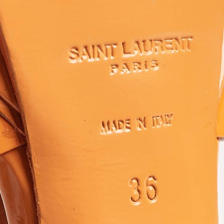 Pre Owned Saint Laurent Orange Patent Leather Tribute Sandals Size 36