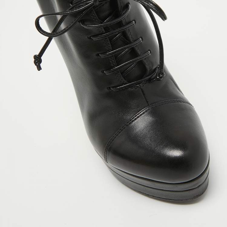 Pre Owned Saint Laurent Black Leather Robyn Wedge Booties Size 36
