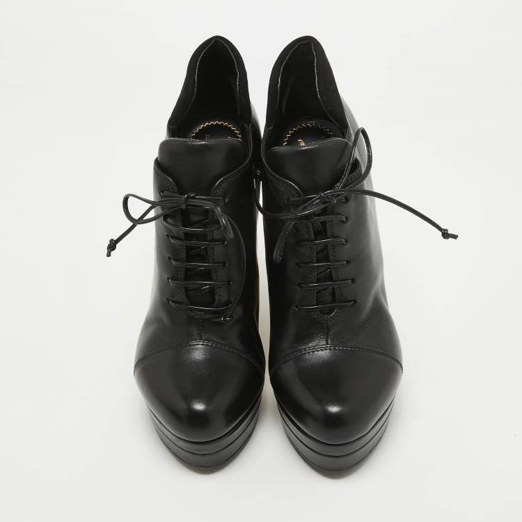 Pre Owned Saint Laurent Black Leather Robyn Wedge Booties Size 36