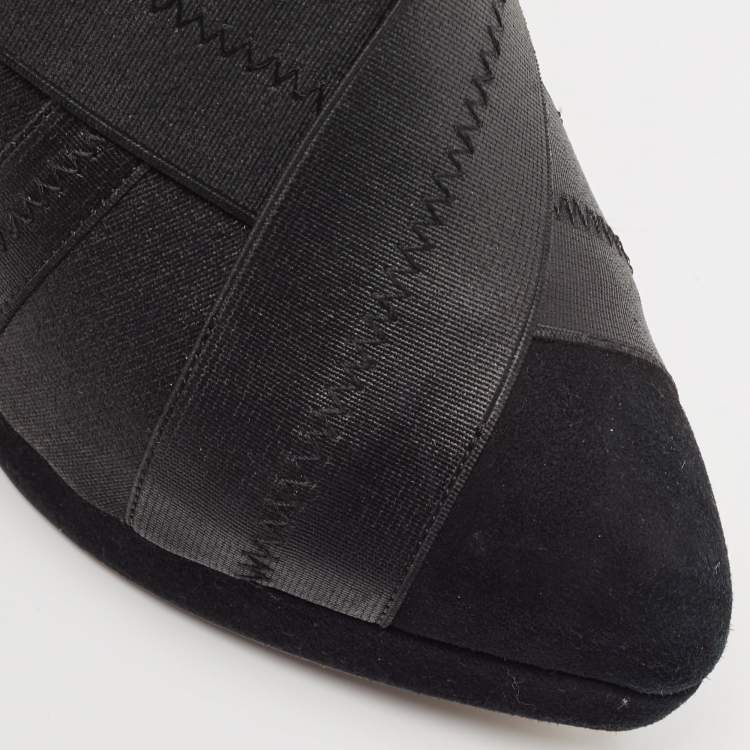Pre Owned Yves Saint Laurent Black Elastic Bandage And Suede Booties Size 36