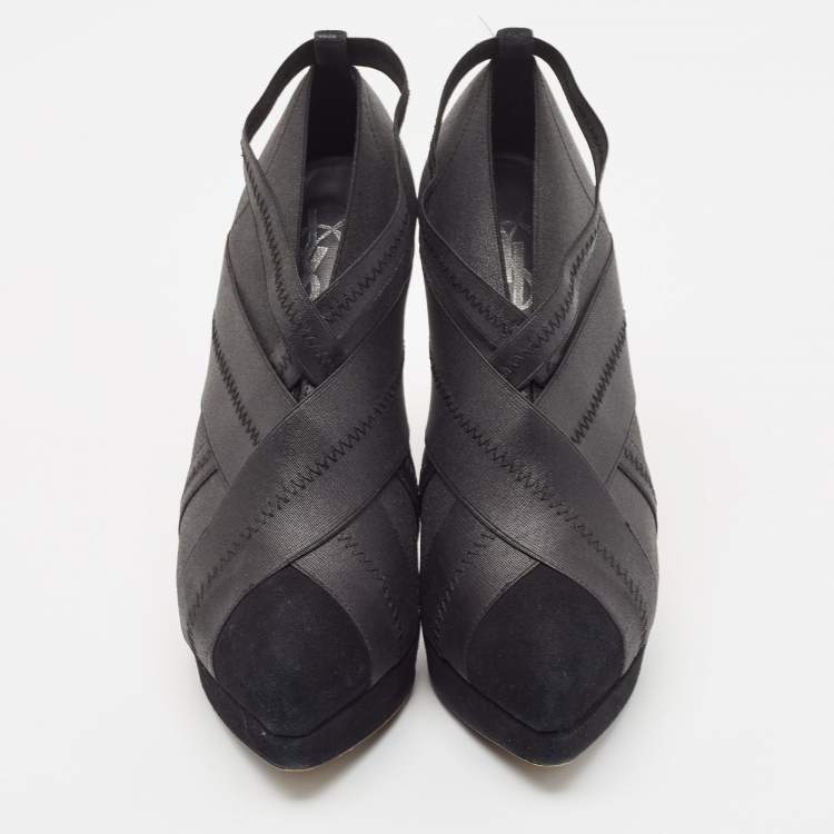 Pre Owned Yves Saint Laurent Black Elastic Bandage And Suede Booties Size 36
