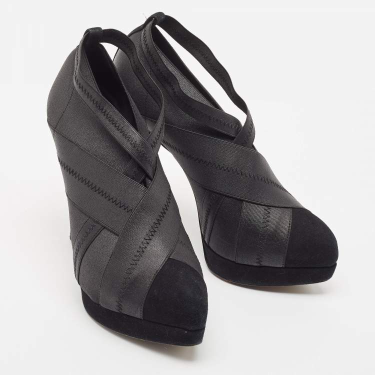 Pre Owned Yves Saint Laurent Black Elastic Bandage And Suede Booties Size 36