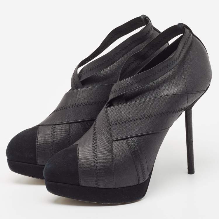 Pre Owned Yves Saint Laurent Black Elastic Bandage And Suede Booties Size 36