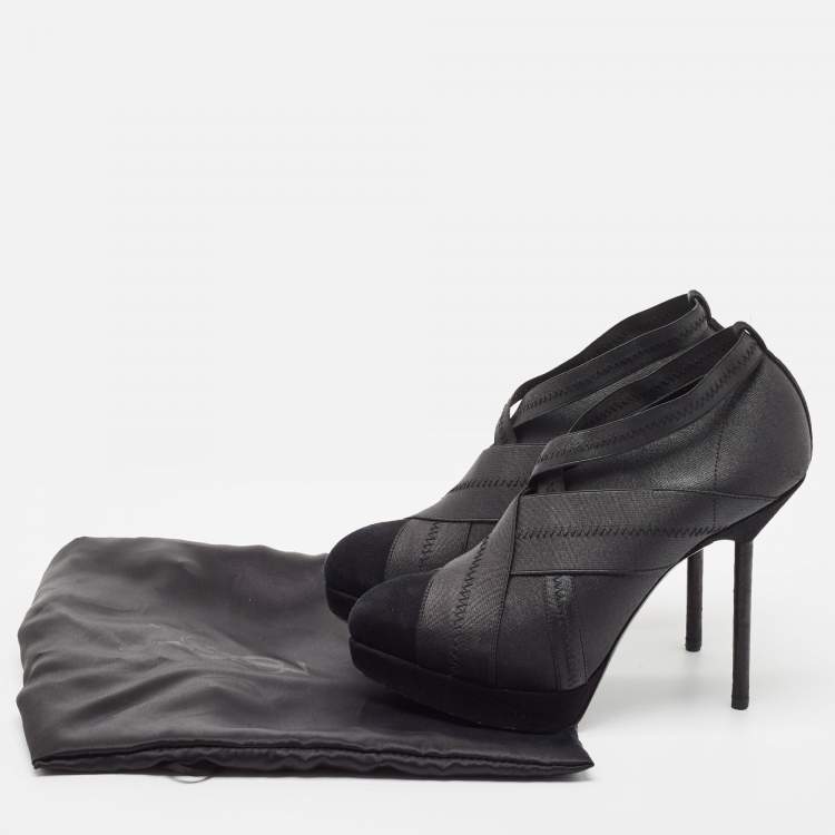 Pre Owned Yves Saint Laurent Black Elastic Bandage And Suede Booties Size 36
