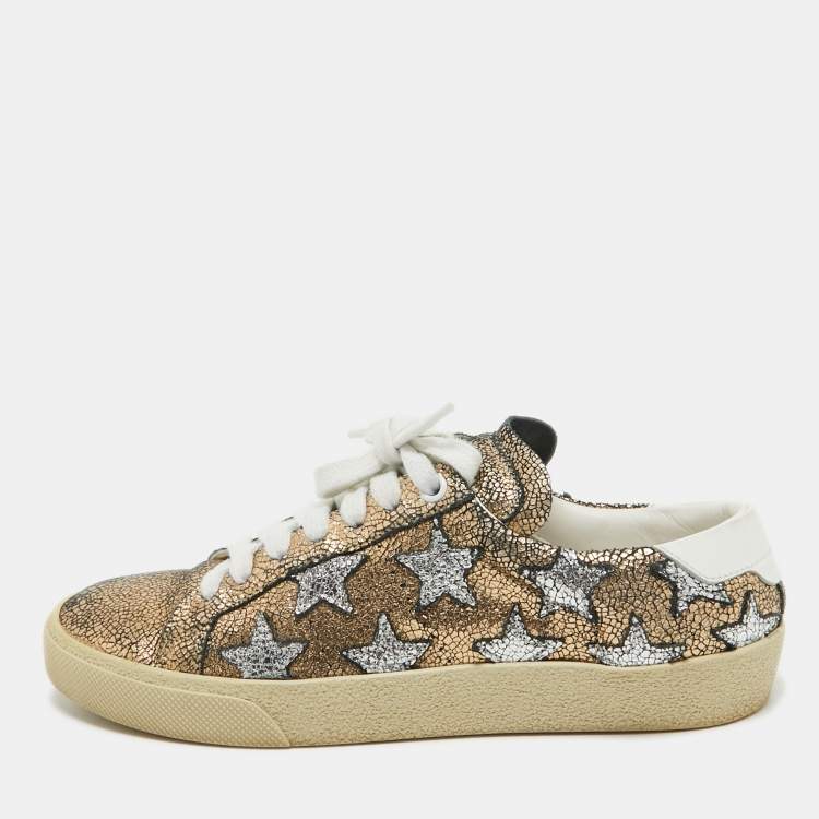 Pre Owned Saint Laurent Metallic Texture Leather Alpha Sneakers Size 36.5