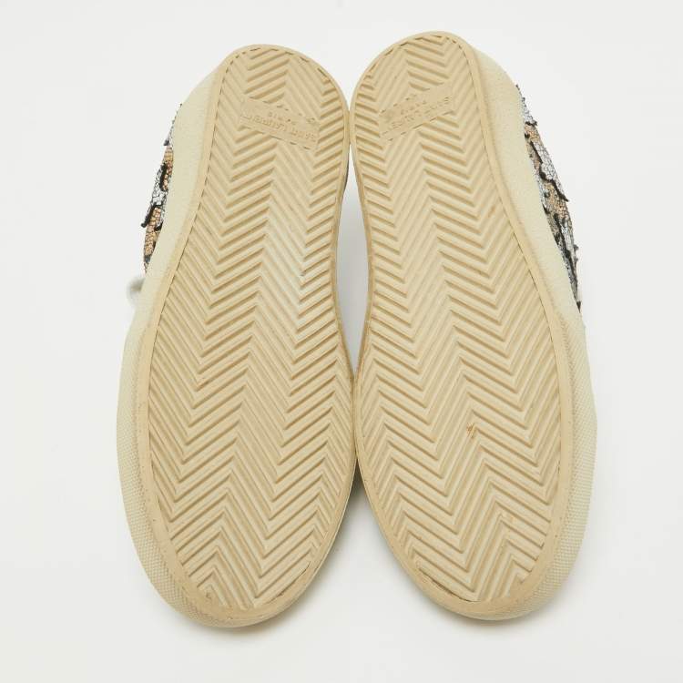 Pre Owned Saint Laurent Metallic Texture Leather Alpha Sneakers Size 36.5