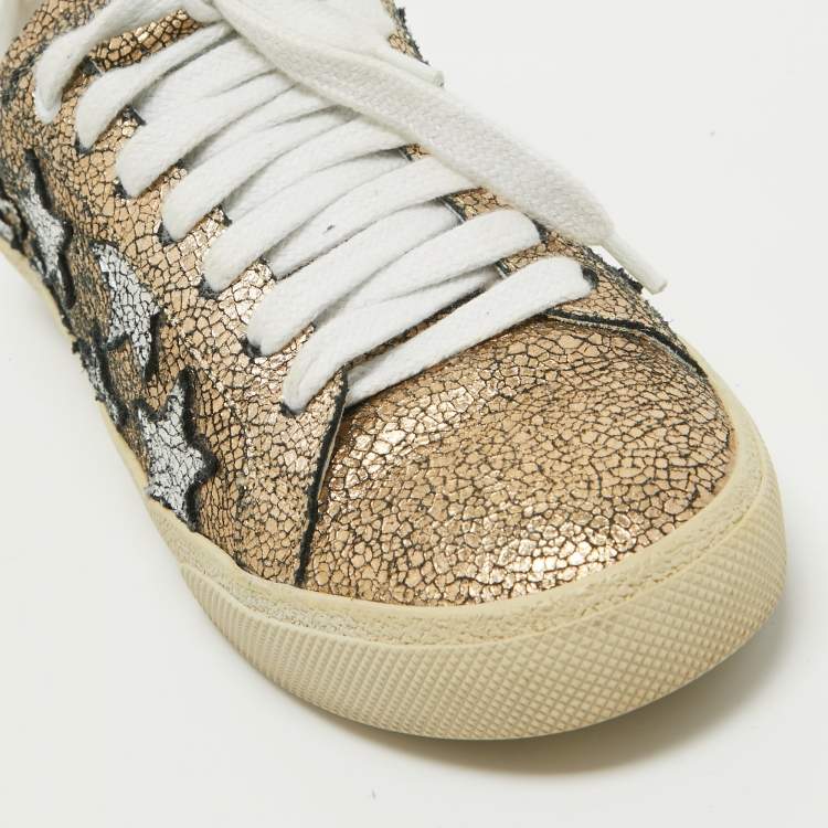 Pre Owned Saint Laurent Metallic Texture Leather Alpha Sneakers Size 36.5