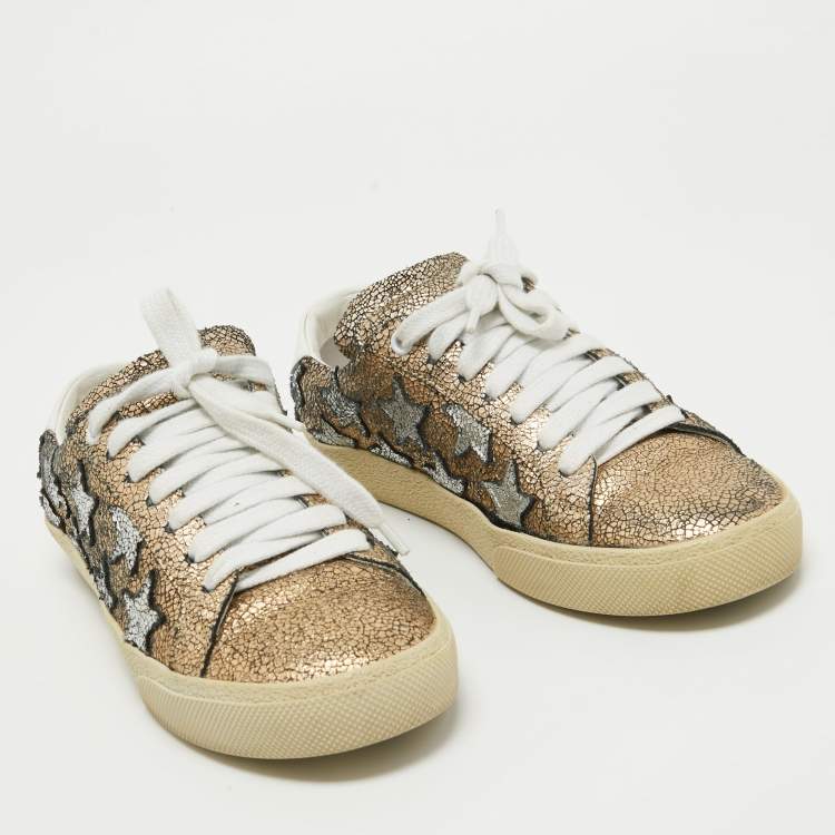 Pre Owned Saint Laurent Metallic Texture Leather Alpha Sneakers Size 36.5