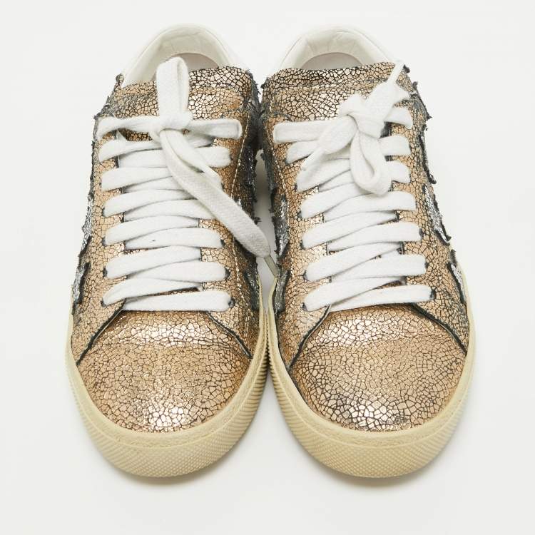 Pre Owned Saint Laurent Metallic Texture Leather Alpha Sneakers Size 36.5