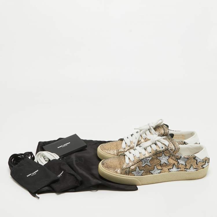 Pre Owned Saint Laurent Metallic Texture Leather Alpha Sneakers Size 36.5