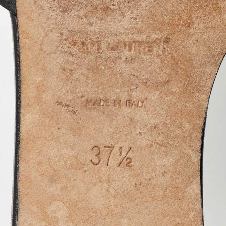 Pre Owned Saint Laurent Black Leather Tribute Flat Slides Size 37.5