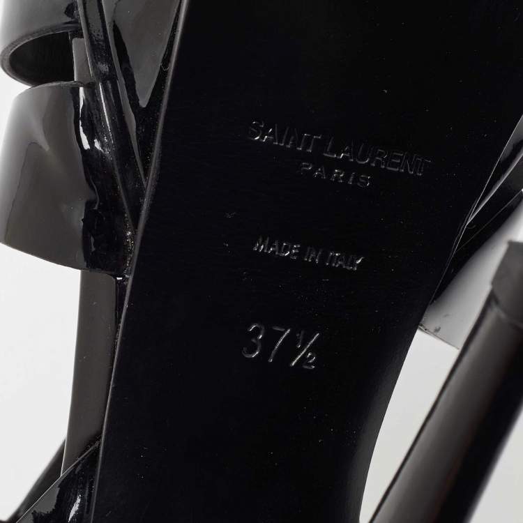 Pre Owned Saint Laurent Black Patent Leather Tribute Ankle Strap Sandals Size 37.5