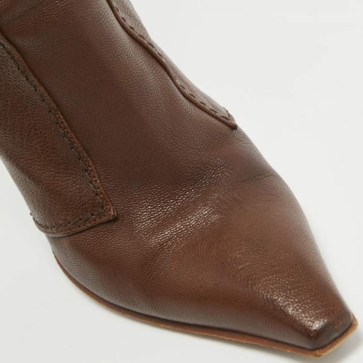 Pre Owned Saint Laurent  Brown Leather Knee Length Boots Size 38