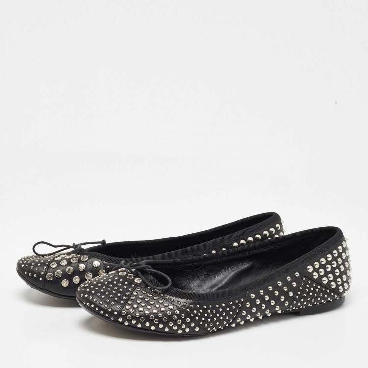 Pre Owned Saint Laurent Black Leather Studded Ballet Flats Size 38