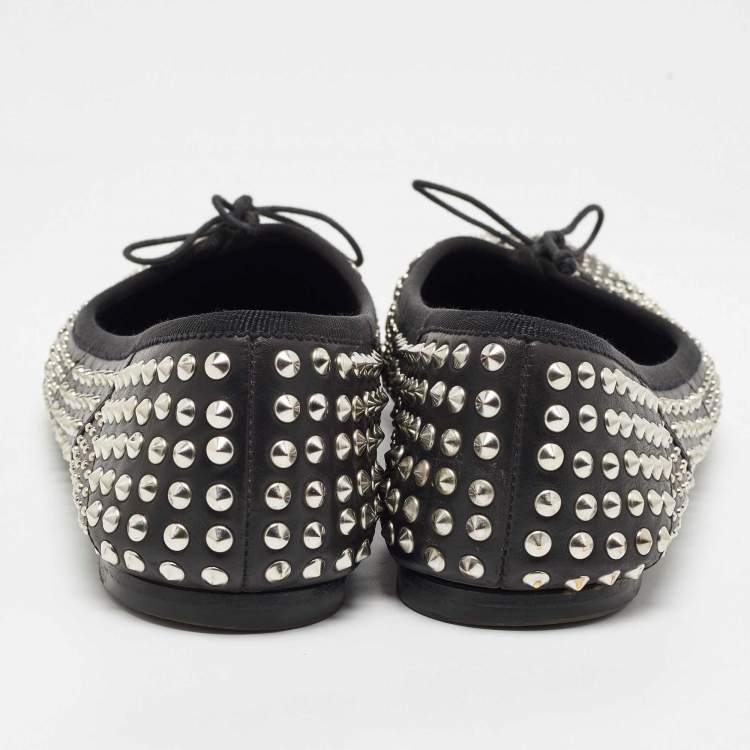 Pre Owned Saint Laurent Black Leather Studded Ballet Flats Size 38