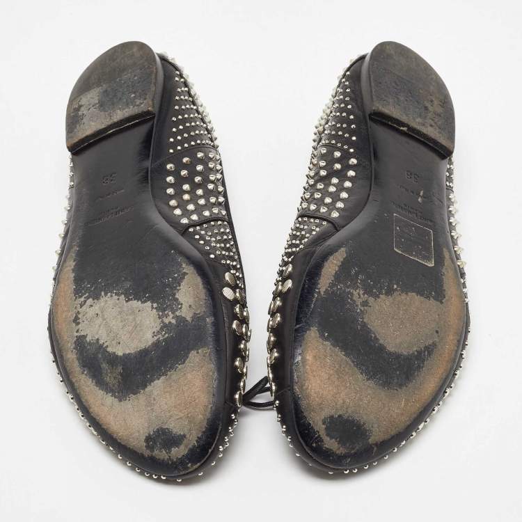 Pre Owned Saint Laurent Black Leather Studded Ballet Flats Size 38