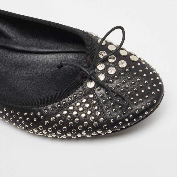 Pre Owned Saint Laurent Black Leather Studded Ballet Flats Size 38