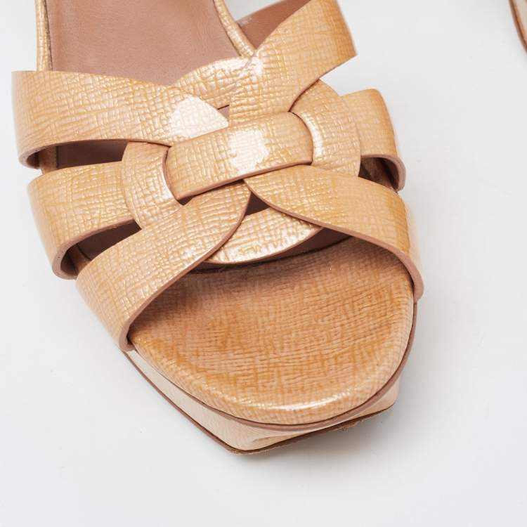 Pre Owned Saint Laurent Brown Patent Tribute Sandals Size 36