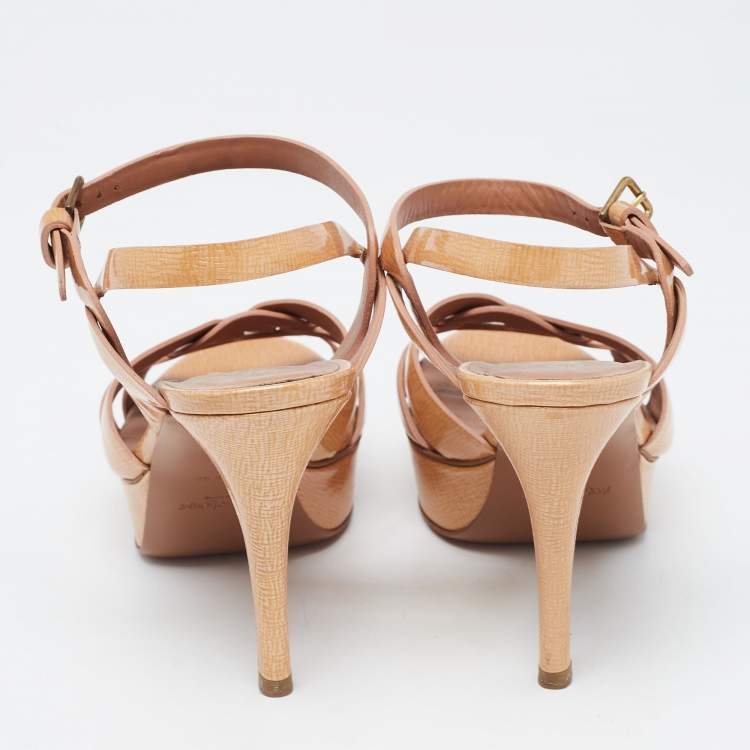 Pre Owned Saint Laurent Brown Patent Tribute Sandals Size 36